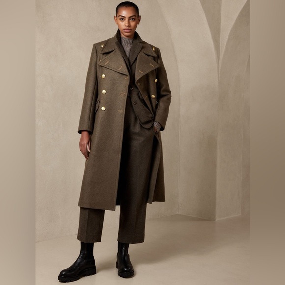 Banana Republic Cian Melton Great Coat M Olive Green NWT Gold Buttons Wool Blend - Picture 3 of 15